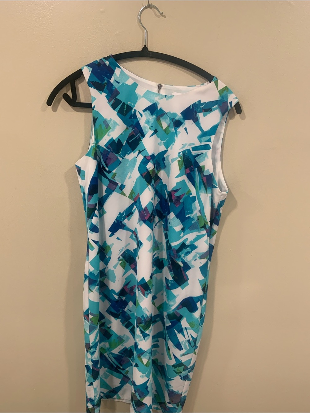 Calvin Klein White Dress with Aqua & Teal Floral Accents